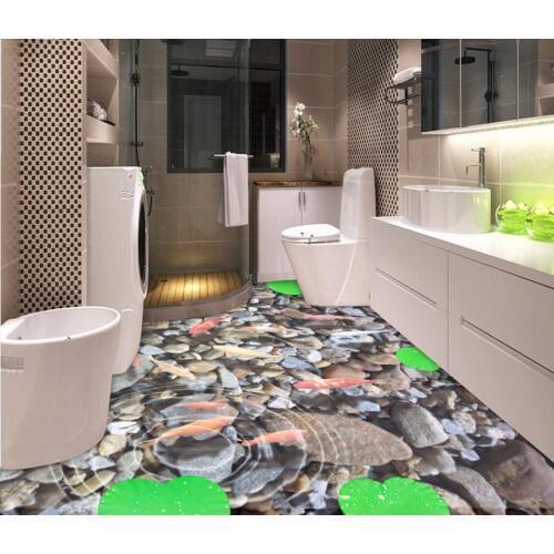 Custom modern vinyl flooring roll 3d lotus leaf fish wallpaper self-adhesive waterproof pvc wallpaper murals