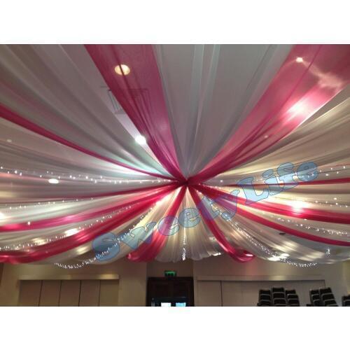 Wedding 12 pieces Ceiling Drape Canopy Drapery for decoration color mixture white and fuchsia Roof decoration Banquet supply