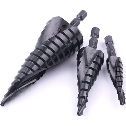 1pcs 4-12 4-20 4-32mm Pagoda Drill Hexagon HSS Nitriding Black Drill Power Tools Spiral Grooved Metal Step Drill Bit
