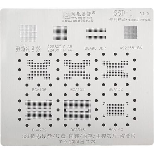 AMAO SSD1 BGA Reballing Stencil Template FOR SSD Solid State Drive Flash Memory U-Disk NAND BGA152 132 316 272 Main Control 2246