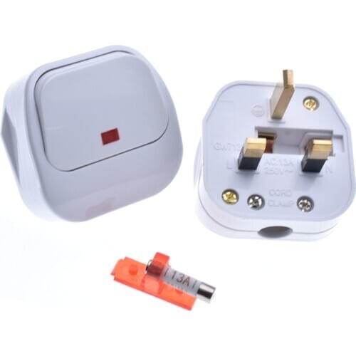UK 13A 3 Pin AC Electrical Power Wiring Male Plug Socket With Led Switch Detachable Extension Cord Plug Type G Adapter With Fuse
