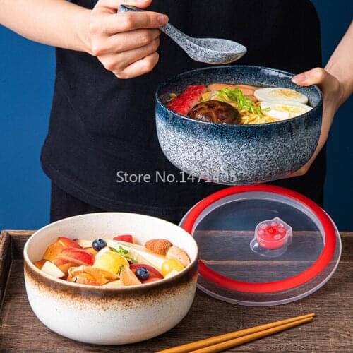 Japanese Ceramic Instant NoodleBowl Creative Student Bowl and Chopsticks Set with Lid Spoon Dormitory Bowl Household SingleBowl