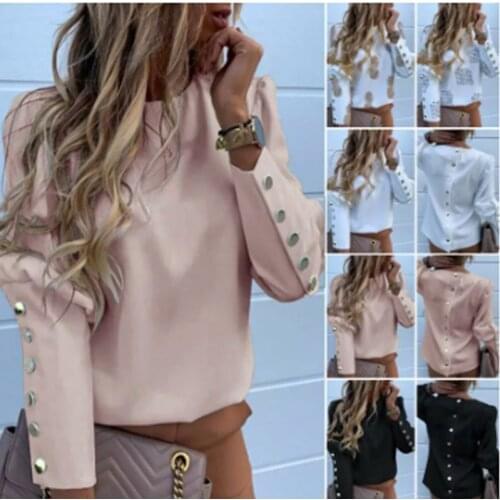 Kayotuas Women Blouse Metal Button Down Autumn Casual O-Neck Long Sleeve Office Ladies Fashion Streetwear Hot Sale Clothes
