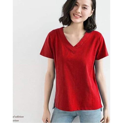 2021 New T Shirt Woman Summer Short Sleeve V Neck T-shirt Woman Korean Style Plus Size Shirt Fashion Women Shirts