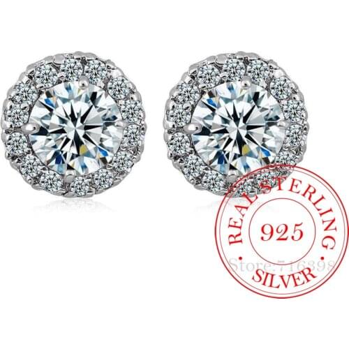 Female Crystal White Zircon Stud Earrings Korean Simple 925 Sterling Silver Earrings For Women 2021 Wedding