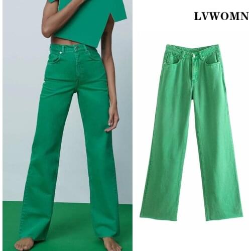 LVWOMN Za Women Pants 2021 y2k Vintage High Waist Wide Leg Denim Trousers Elegant Solid All-match Loose Casual Chic Womens Jeans