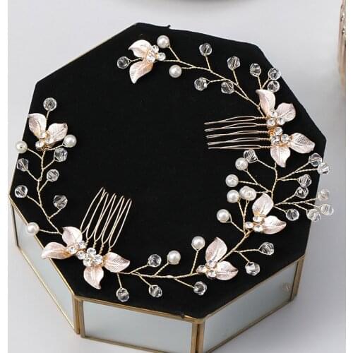 GETNOIVAS Handmade Flower Hair Comb Women Headdress Bridal Comb Hairband Gold Color Headband Bridal Wedding Hair Accessories SL
