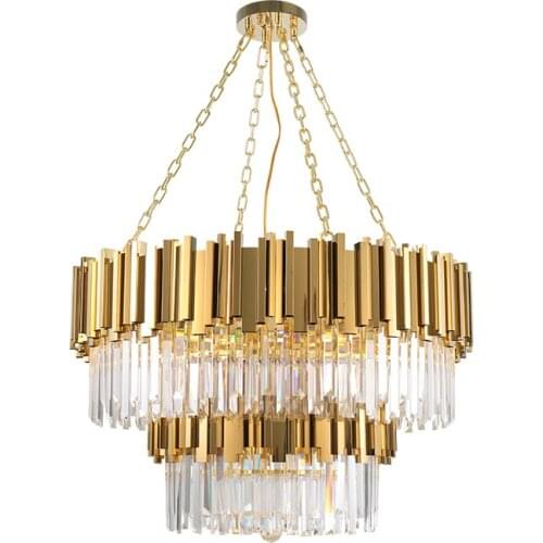 Golden Large Chandeliers For Villa Hotel Lobby Luxury Indoor Decor Crystal Hanglamp Round Stainless Steel Suspension Luminaire