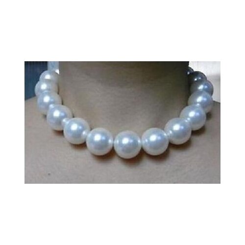 11-12mnm Australian south sea white shell pearl necklace 18" yellow ball buckle