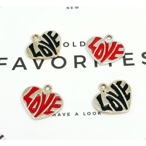 20pcs/lot Fashion Jewelry Black Red Colors Charms Enamel Heart Charms Pendant For DIY Earrings Jewelry Accessories