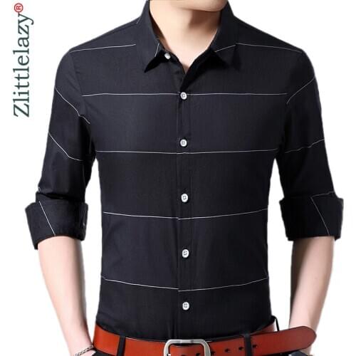 2020 Brand Casual Luxury Striped Long Sleeve Slim Fit Men Shirt Streetwear Social Dress Vintage Shirts Mens Fashions Jersey 8127