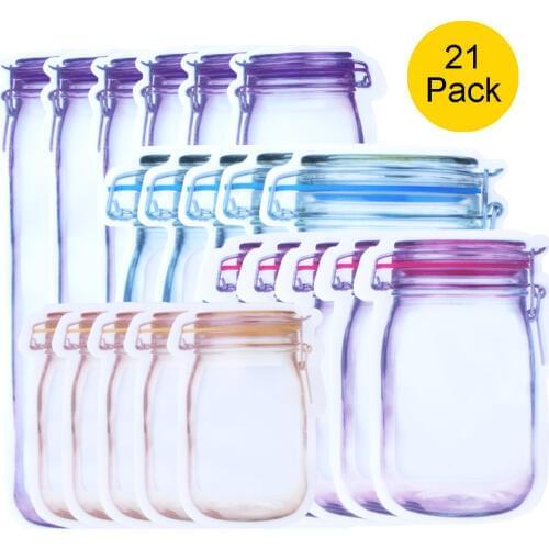 21/13/6 Reusable Mason Jar Bags Grocery Candy Food Storage Zipper Bag Portable Kitchen Seal Nut Cookies Snack Mason Organizer