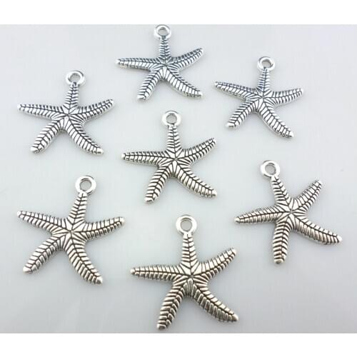 24pcs Tibetan Silver Alloy Sea Star Starfish Charms Crafts Pendants 25x25mm Jewelry Findings