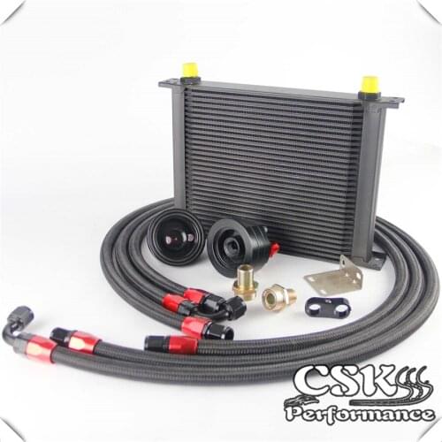 30 Row 248mm AN8 Universal Engine Transmission Oil Cooler British Type + Filter Adapter Kit Black/Blue