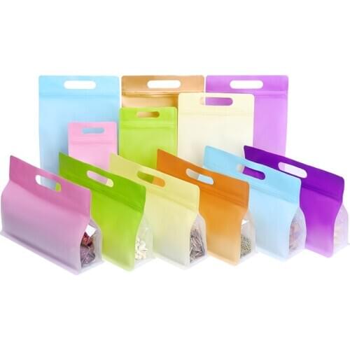 500pcs/lot Colorful Stand up self sealing bag coffee tea food octahedral seal open window dry fruit snack sealed packaging bag