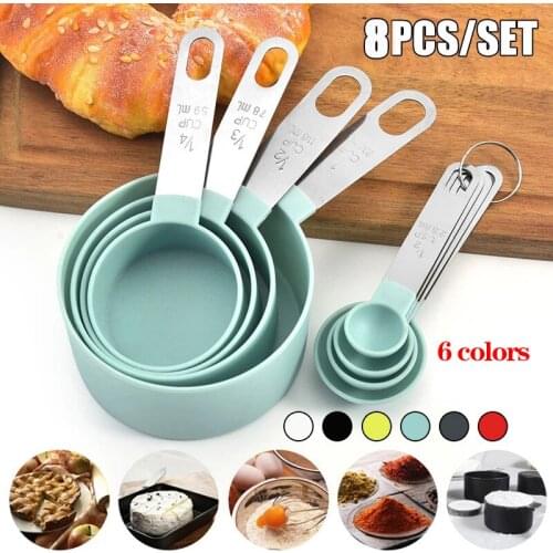 8pcs Multi Purpose Spoons Cup Measuring Tools PP Baking Flour Measuring Cups Stainless Steel Handle Kitchen Gadg