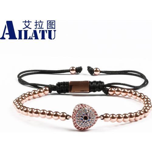 Ailatu Micro Paved Cubic Zirconia Shell of Sea Charm with High Quality 4mm Copper Beads Bracelet