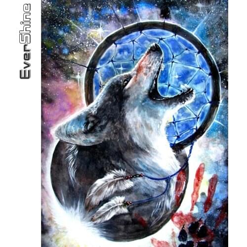 Evershine Diamond Painting Wolf Animal 5D DIY Dreamcatcher Diamond Embroidery Sale Cross Stitch Rhinestone Kit Home Decor