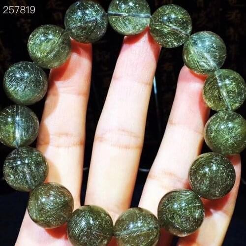 15mm Genuine Natural Silver Rutilated Quartz Bracelet Crystal Round Beads Woman Man Rare Gemstone Gift AAAAA