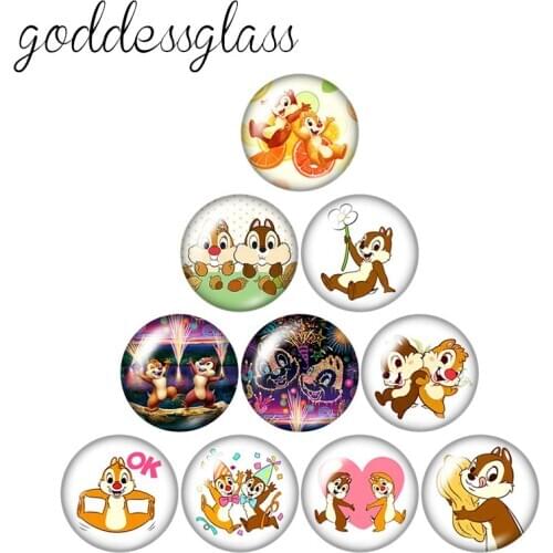 Disney Chip 'n' Dale Rescue Rangers Cute 10pcs 12mm/18mm/20mm/25mm Round photo glass cabochon flat back Necklace Making findings