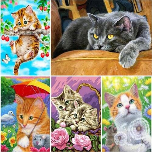 DIY Cat 5D Painting With Diamond Mosaic On A Sticker Full Square/Round Drill Rhinestone Embroidery Cross Stitch Home Decor Gift