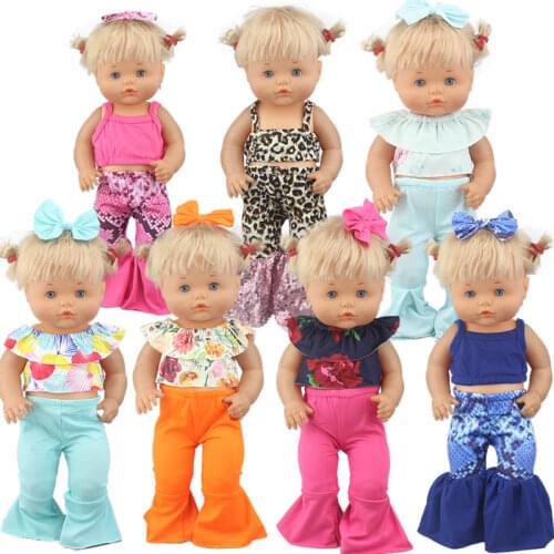 2021 Lovely fashion Multiple styles Clothes Fit 41cm Doll Nenuco Purple Long Sleeves T-shirt Purple Dots Pants With Hat