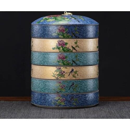 Chinese Ceramic Tea Caddy Large Pu'er Tea Cake Household Stoneware Airtight Jar Moisture-Proof Tea Can Green Tea Container