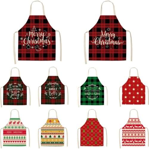 FENGRISE Cotton Linen Kitchen Apron Merry Christmas Decor for Home Xmas Gifts Cristmas Decor Navidad 2021 Happy New Year 2022