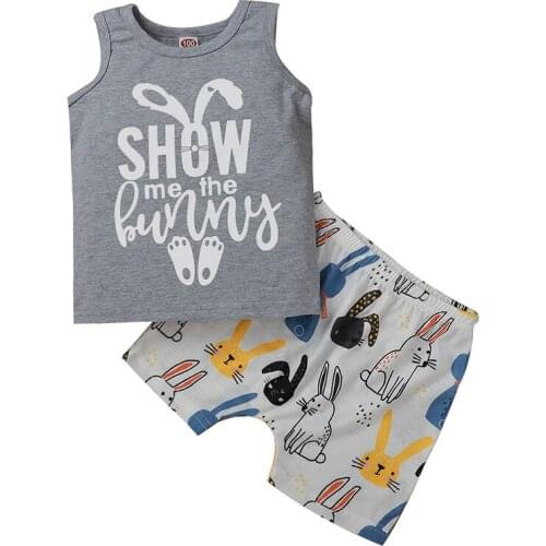 Summer Boys Girls Set Letter Rabbit Print Vest + Shorts Casual Suits for Kids Fashion Children Clothing