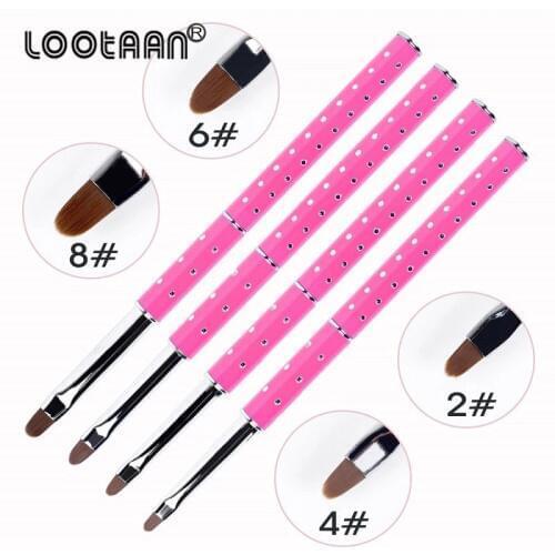 Lootaan 1Pc 2#4#6#8# Nail Brush Rosy color Nail UV Gel Pen Nail Art Brush Acrylic UV Gel Corrugated 3D Tip Effect Design