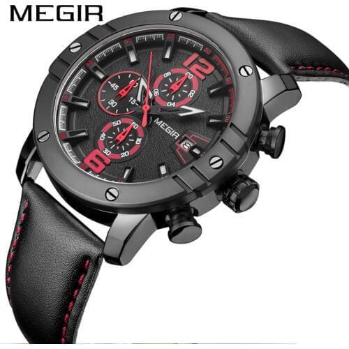 MEGIR Mens Watches Top Brand Luxury Leather Military Sport Watch Clock Men Date Chronograph Quartz Watches Relogio Masculino
