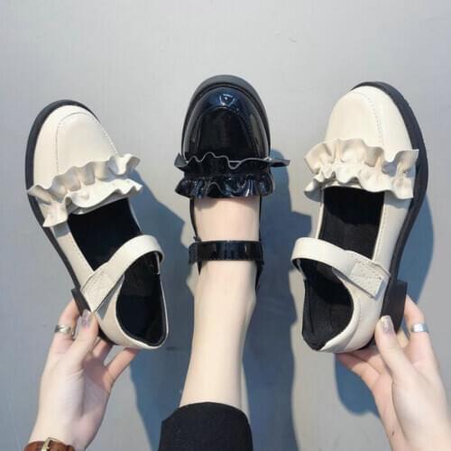 Girls fashion flat Brogue Platform Shoes Womens leather shoes new retro student round toe ladies Oxford Low heel shoes A64-30