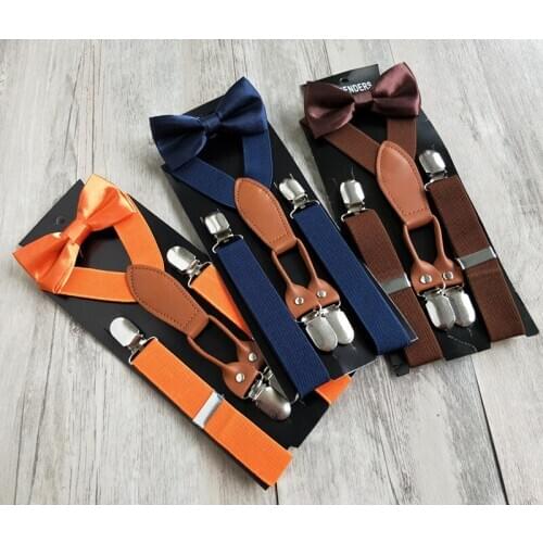 Fashion New Kids Elastic 4 Clips On Suspenders Set High Quality Bowtie Bow Tie Clothes Accessories For Children Boys Girls