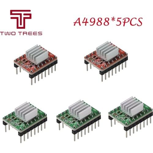 5PCS A4988 Stepper Motor Driver Module with Heatsink + Heat Sink 3D Printer Parts For SKR V1.3 1.4 GTR V1.0 MKS GEN V1.4 board