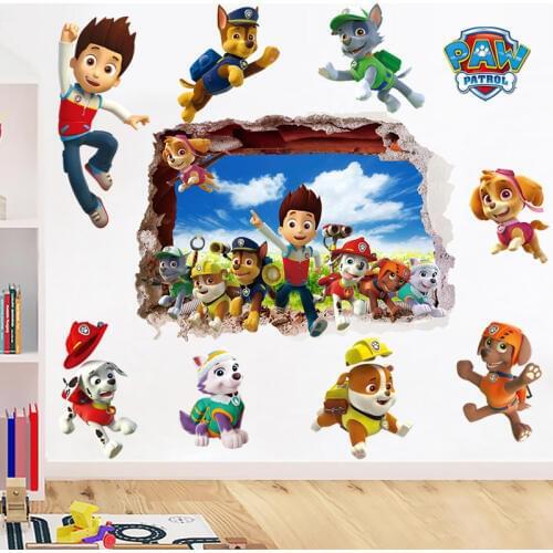 Cartoon 3d Paw Patrol Wall Stickers For Kids Rooms Living Room Boys Girls Children Bedroom DIY Home Decor Dinner Plates Spoon