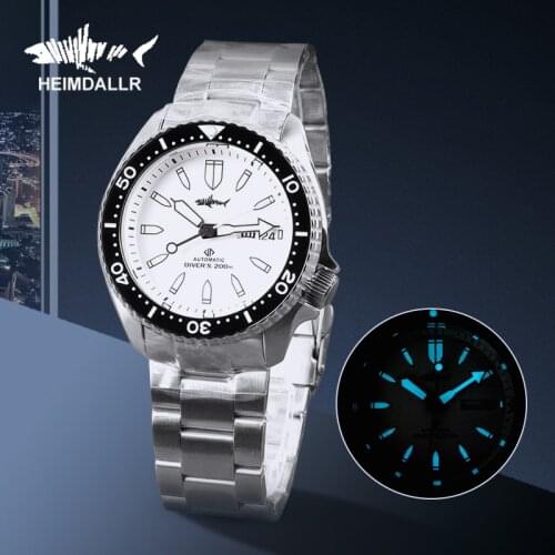 HEIMDALLR Mens Automatic Watch Sharkey SKX007 NH36A Mechanical Watches Sapphire Crystal Luminous 200M Waterproof Diver Watch