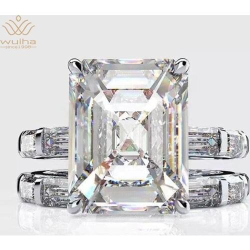 Wuiha 100% 925 Sterling Silver Created Moissanite Princess Rings Set Sparkling High Carbon Diamond Wedding Party Fine Jewelry