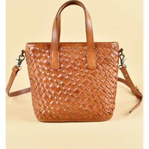 Spring and summer new Fashion retro woven bag vegetable tanned leather woven bag shoulder messenger bag portable female bag