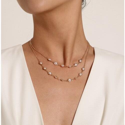2021 New Korean Style Simulation Pearl Asymmetric Choker Multilayer Necklaces For Women Trendy Naive and Romantic Clavicle Chain