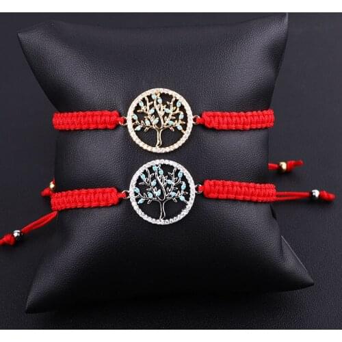 High Quality New Fashion Jewelry CZ Life Tree Friendship Red Rope Macrame Lucky Bracelet Women Men