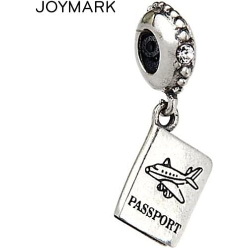 PASSPORT Design Sterling Silver Charms Dangle Airplane Pattern Square Pendant 925 Silver Beads SDC941
