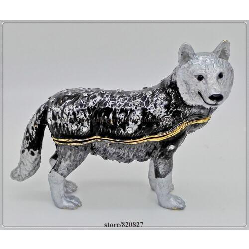 Gift Animal Figurine Decorative Statue Figurine Snow wolf HOT Sale Pill Box wolf designs jewelry box
