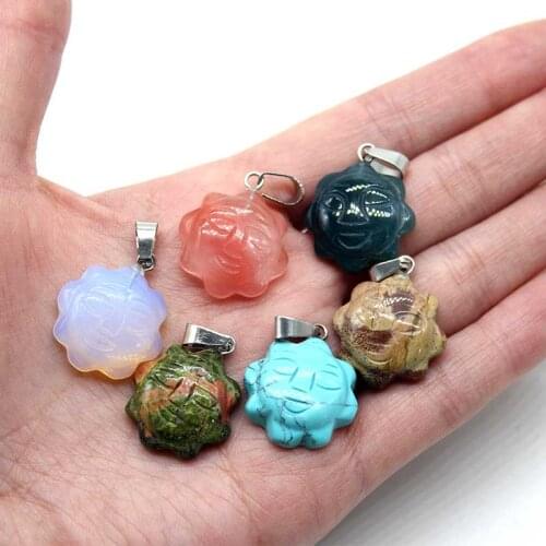 Wholesale 12Pcs/lot Natural Semi-precious Stone Charms Carving Sunflower Pendulums For Jewelry Necklace Marking Free Shipping