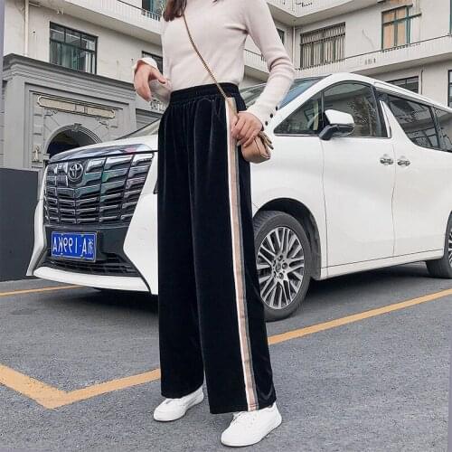 Casual Loose Gold Velvet High Waist Straight Pants Womens Buttoms Casual Lady Kawaii Sweet Girl Female Korean Girl Ins Chic For