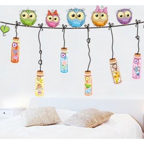 Lovely Cartoon Owls Wall Stickers for Kids Rooms Art Vinyl PVC Animals Home Decor Creative Wallpaper Colorful Wall Decals