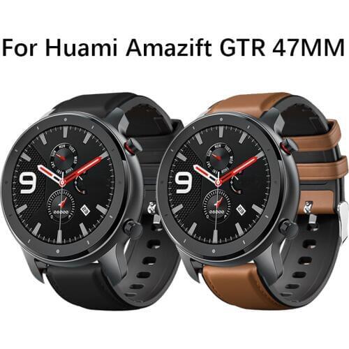Leather + Silicone Watchband For Amazfit GTR 47mm Smart Watch Band For Xiaomi Huami Amazfit Pace/Stratos 2 2S bracelet Strap