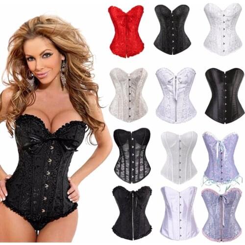 Sexy Satin Women steampunk clothing gothic Plus Size Corsets Lace Up boned Overbust Bustier Waist Cincher Body shaper corselet