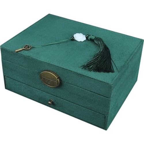 Chinese Style Multi Layer With Lock Jewelry Box Earrings Clip Necklace Jewel Storage Box Retro Large Capacity