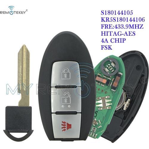 Remtekey S180144105 smart car key for Nissan Rogue 2016 2017 2018 3 button 433mhz 4A chip car key KR5S180144106