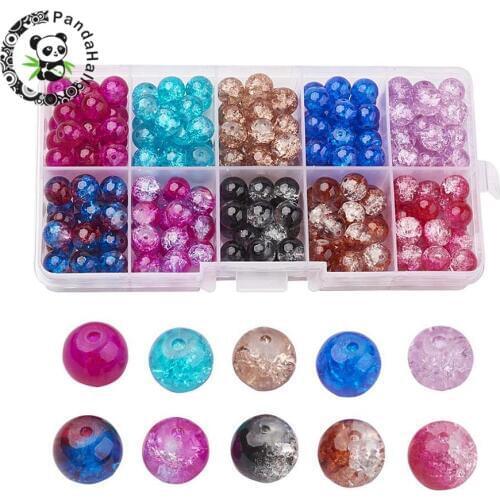 1 Box Mixed Color Round Transparent Crackle Glass Beads for Jewelry Making DIY 4 6 8 10mm, Hole: 1.1~1.6mm